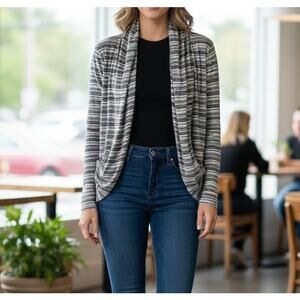 41 Hawthorn Open Front Cardigan Black Gray Stripe Womens Large